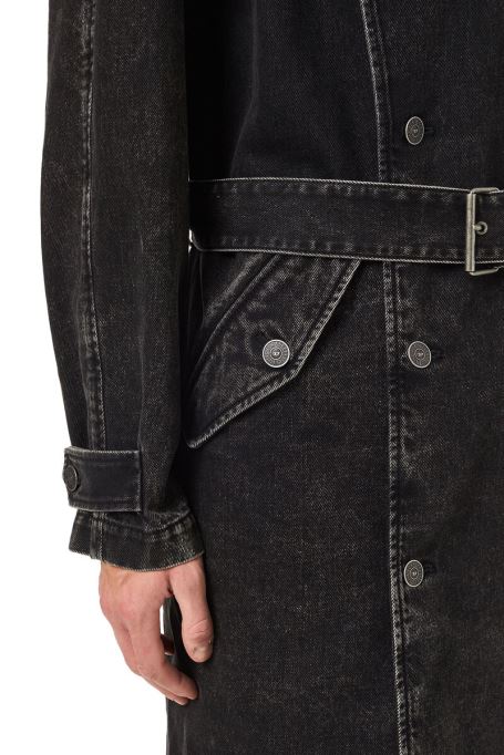 ディーゼル D-デリリアス ダブルブレスト トレンチコート ブラック/ダークグレー