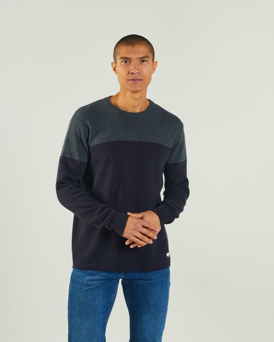 ルイージ セーター ネイビー/グリーンディーゼル