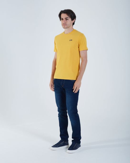 ベーシックなスコットオーネック ミネラルイエロー ディーゼルグリーン