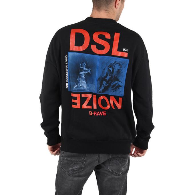 S Bay Xa メンズ プルオーバー スウェットシャツ ブラック クルーネック カジュアル アウター ディーゼル