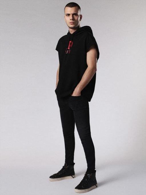 S Drive Gr-qa メンズ スウェット プルオーバー ノースリーブ パーカー スポーツ ジムウェア ディーゼル黒/赤