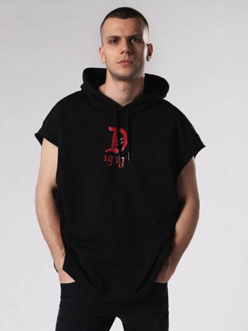 S Drive Gr-qa メンズ スウェット プルオーバー ノースリーブ パーカー スポーツ ジムウェア ディーゼル黒/赤