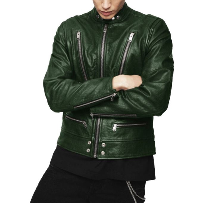 ディーゼル エルコージ メンズ ボンバージャケット 本革 カフェレーサー ウィンターグリーンコート