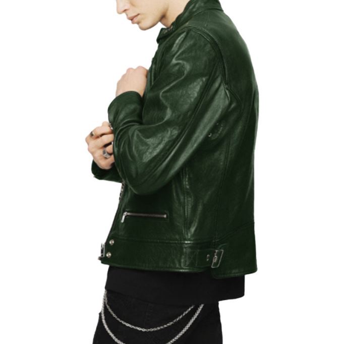 ディーゼル エルコージ メンズ ボンバージャケット 本革 カフェレーサー ウィンターグリーンコート