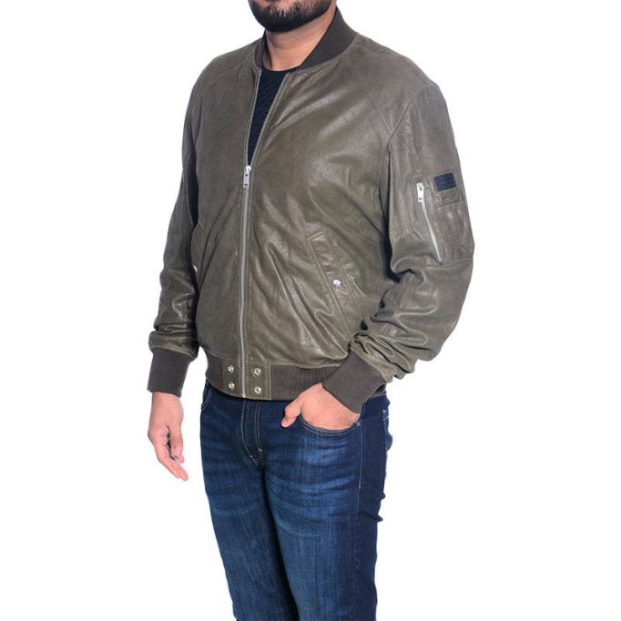 レザー ジャケット L ニコライ メンズ ボンバー ジャケット カフェ レーサー オリーブ ウィンター コート ディーゼル