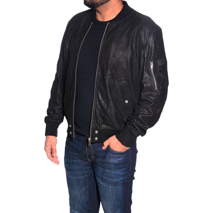 ディーゼル L ニコライ メンズ ボンバー ジャケット レザー カフェ レーサー ウィンター アウトウェア ブラック コート