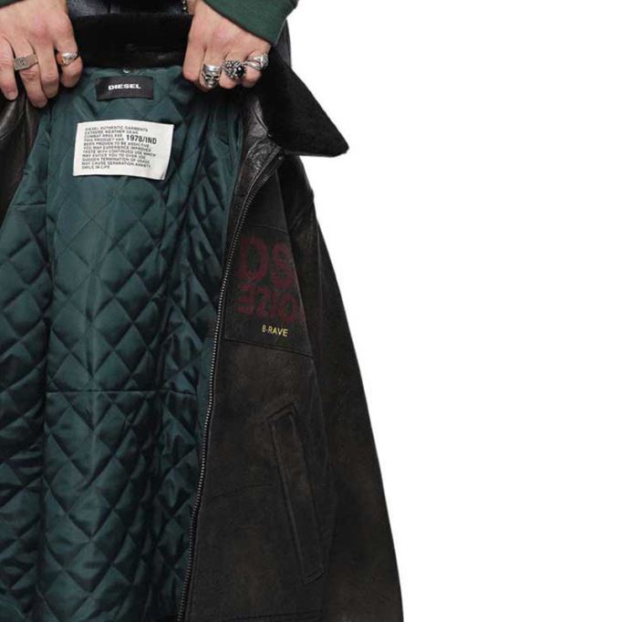 L Bowdre メンズ ボンバー ジャケット レザー パッド入り キルティング 冬用 レギュラー コート ディーゼル