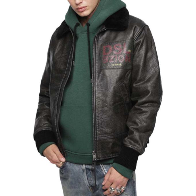 L Bowdre メンズ ボンバー ジャケット レザー パッド入り キルティング 冬用 レギュラー コート ディーゼル