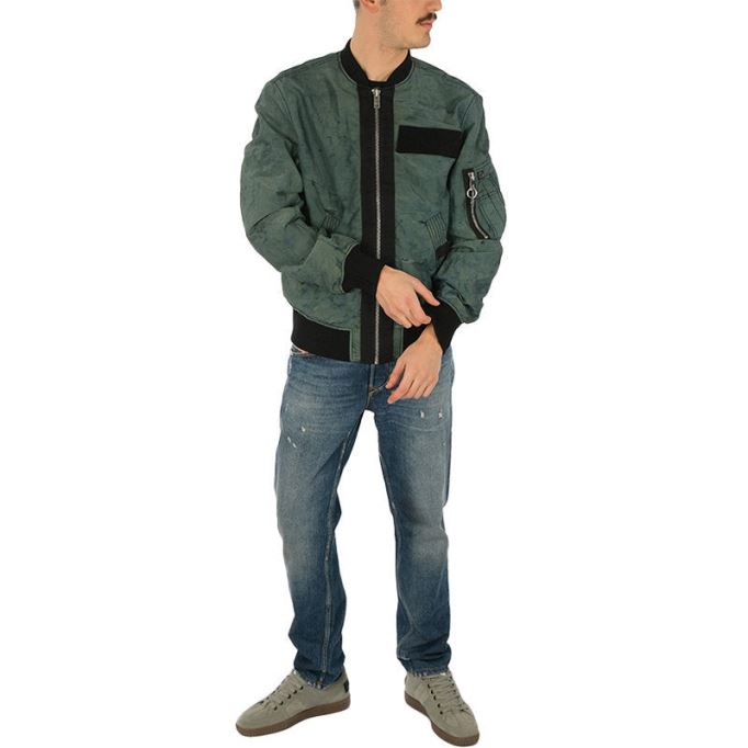 ディーゼル J スーリー タイ メンズ ボンバー ジャケット リブ袖口バーシティ カジュアル ジャケット グリーン