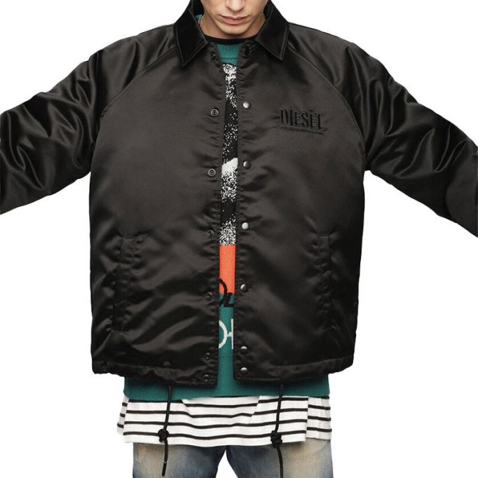 ディーゼル J Akio メンズ ジャケット スポーティー ボンバーコート カジュアルジャンパー パッド入りサテン ナイロン ブラック/ブルー
