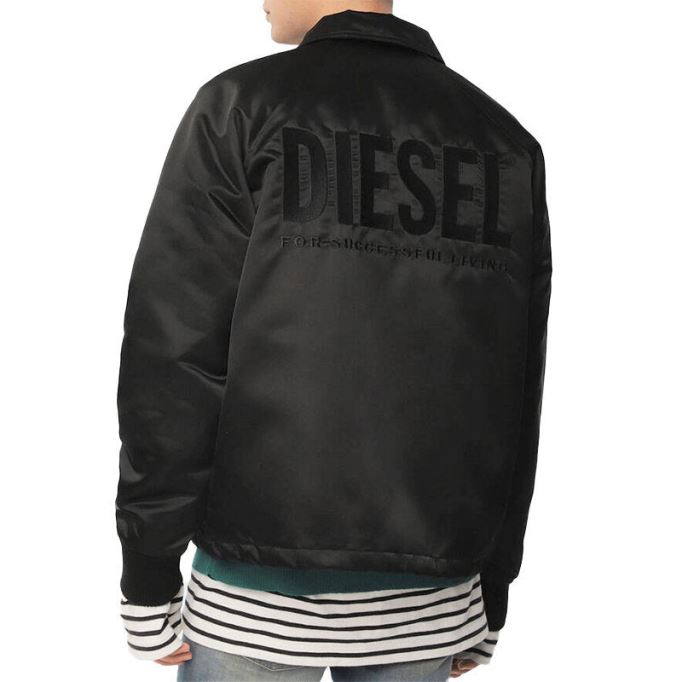 ディーゼル J Akio メンズ ジャケット スポーティー ボンバーコート カジュアルジャンパー パッド入りサテン ナイロン ブラック/ブルー