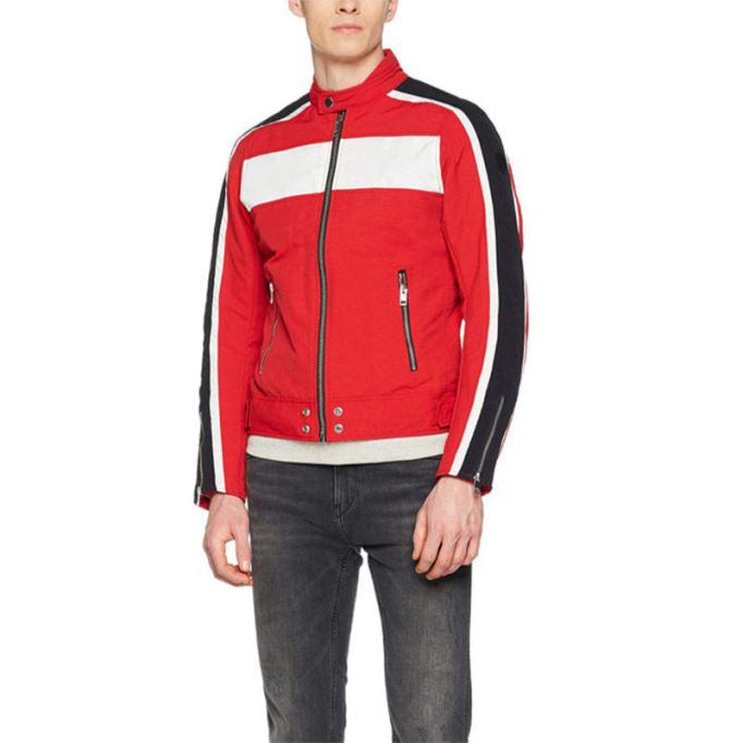 ディーゼル J ストリート メンズ バイカー ジャケット スリム サマー アウトウェア ボンバー カジュアル コート レッド