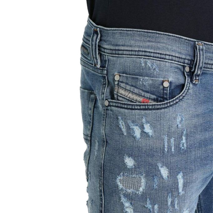 ディーゼル テッパー 084qs メンズ デニム ブルー ジーンズ ディストレスト ストレッチ スリム フィット キャロット デニム ブルー