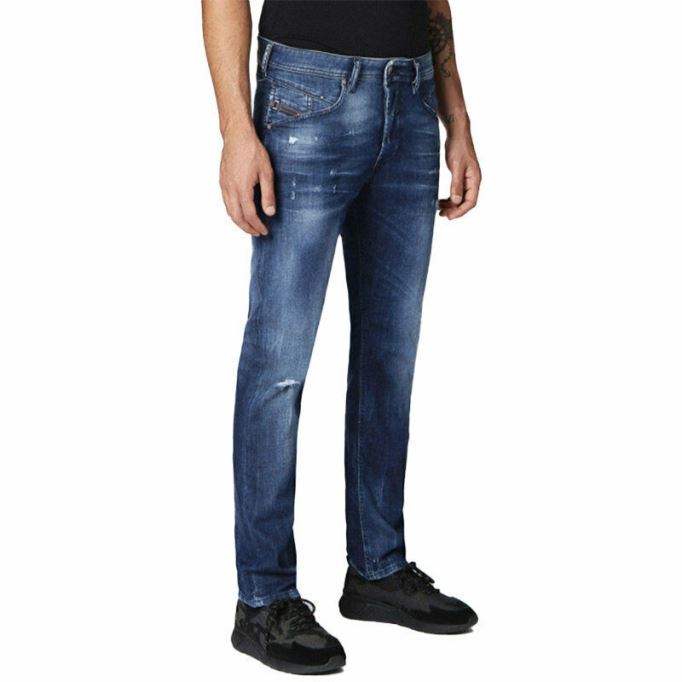 ディーゼル ベルザー 084mx メンズ デニム ジーンズ ストレッチ レギュラー スリム テーパード ダメージ加工