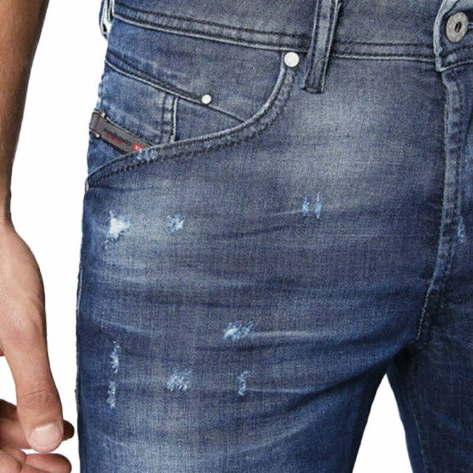 ディーゼル ベルザー 084mx メンズ デニム ジーンズ ストレッチ レギュラー スリム テーパード ダメージ加工