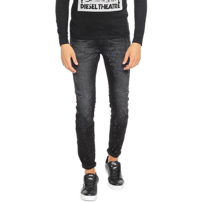 Thommer 0683t メンズ デニム ジーンズ スリムフィット Dna ダメージ加工 ブラック パンツ ディーゼル