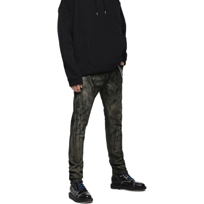 バスター 084zy メンズ デニム ジーンズ レギュラー スリム テーパードフィット ブラック グリーン ディーゼル