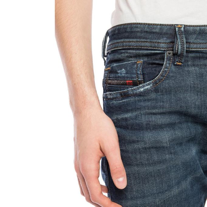 ディーゼル トーマー 087ai メンズ デニム スウェット ジョギング ジーンズ スリムフィット テーパード パンツ ブルー