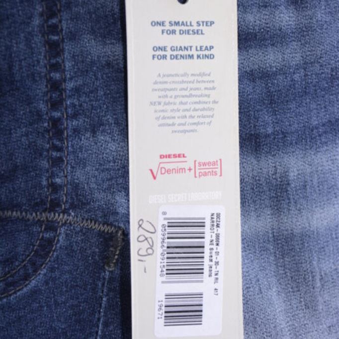 Narrot-ne 0666w メンズ デニム ジーンズ スウェット ジョグ ダメージ加工 レギュラーフィット キャロット ディーゼル