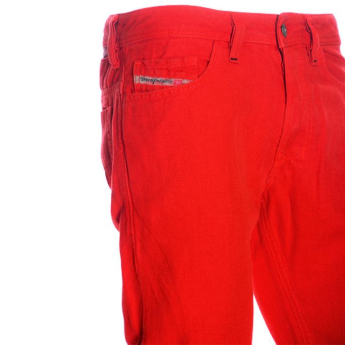 メンズ ジーンズ デニム レギュラー ストレートフィット カジュアルパンツ レッド ズボン ディーゼル
