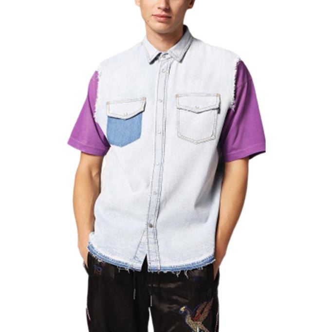 ディーポーリー メンズ デニム シャツ ノースリーブ カジュアル ヴィンテージ ブルー サマー アウター ディーゼル