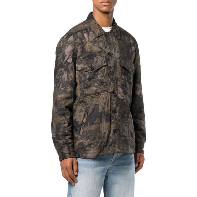 S Late Padd A メンズ シャツ ジャケット 解析プリント カジュアル カモフラージュ コート ディーゼル
