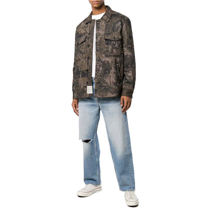 S Late Padd A メンズ シャツ ジャケット 解析プリント カジュアル カモフラージュ コート ディーゼル