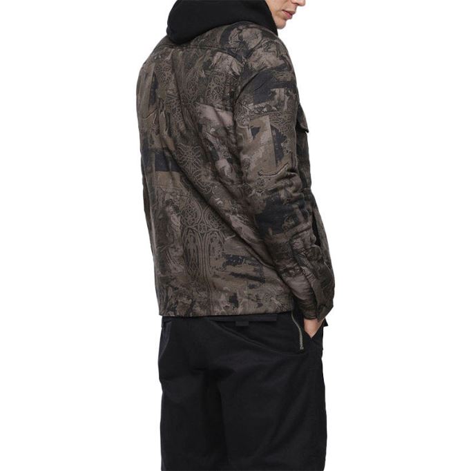 S Late Padd A メンズ シャツ ジャケット 解析プリント カジュアル カモフラージュ コート ディーゼル