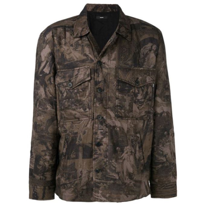 S Late Padd A メンズ シャツ ジャケット 解析プリント カジュアル カモフラージュ コート ディーゼル