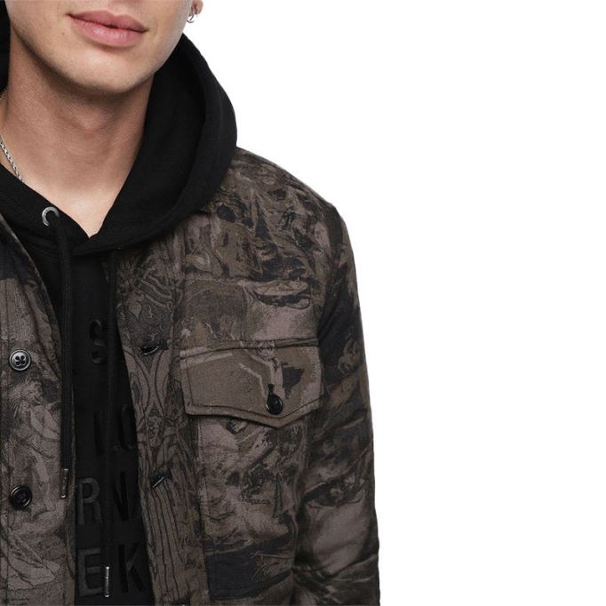 S Late Padd A メンズ シャツ ジャケット 解析プリント カジュアル カモフラージュ コート ディーゼル