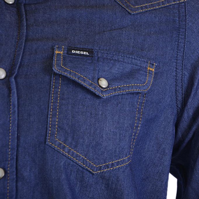 ディーゼル New Sonora E 0bamp メンズ デニムシャツ 長袖 カジュアル 無地 青シャツ