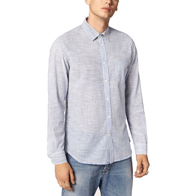 ストライプ メンズ シャツ レギュラー スリムフィット カジュアル コットン 長袖 アウター ディーゼル