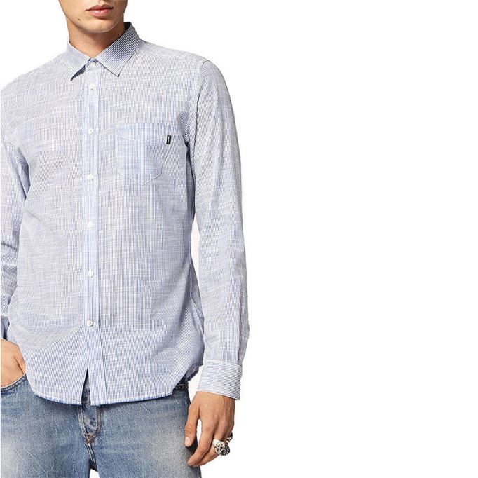 ストライプ メンズ シャツ レギュラー スリムフィット カジュアル コットン 長袖 アウター ディーゼル