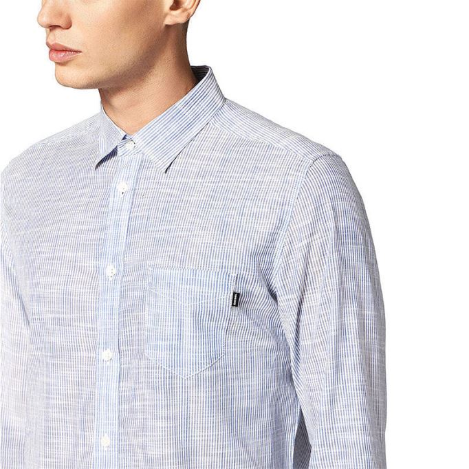 ストライプ メンズ シャツ レギュラー スリムフィット カジュアル コットン 長袖 アウター ディーゼル