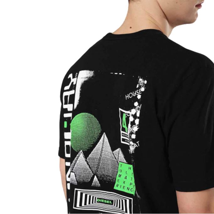ディーゼル T ジャスト Zd 0sayp 900 メンズ T シャツ グラフィック プリント クルー ネック夏黒 T シャツ