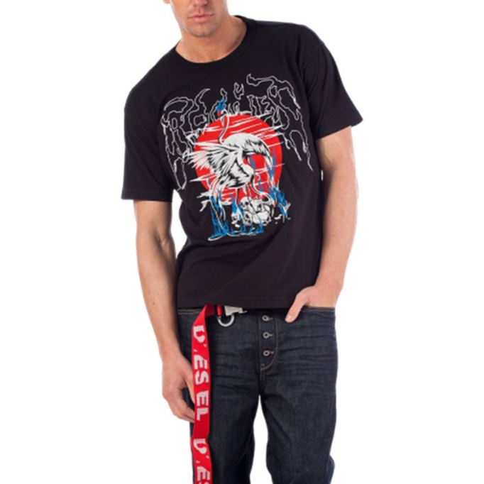 T ウォレス Sg メンズ Tシャツ 半袖 クルーネック カジュアル 夏 黒 Tシャツ ディーゼル