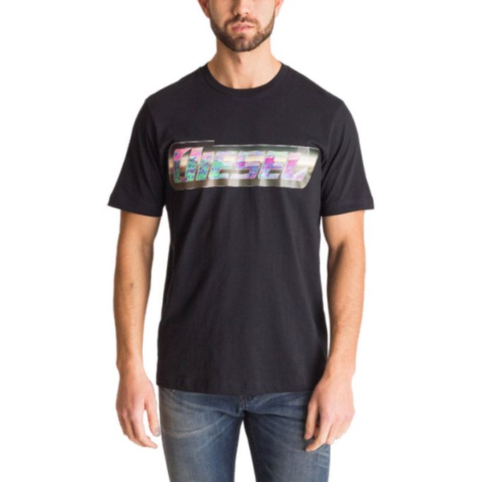 ディーゼル T ジャスト Zg メンズ T シャツ レギュラー フィット半袖夏黒綿 T シャツ
