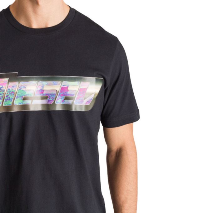 ディーゼル T ジャスト Zg メンズ T シャツ レギュラー フィット半袖夏黒綿 T シャツ