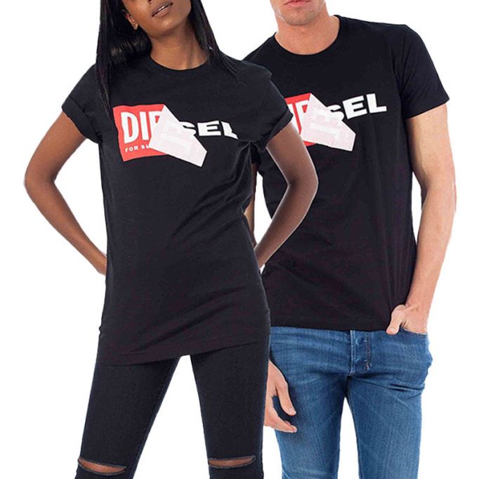 ディーゼル T ディエゴ Qa メンズ Tシャツ 半袖クルーネック スリムフィット カジュアル ブラック Tシャツ