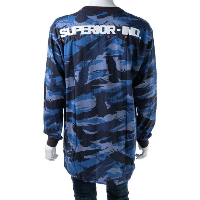 T Santa Ls メンズ Tシャツ 長袖 クルーネック コットン Tシャツ カジュアル ブルー トップス ディーゼル