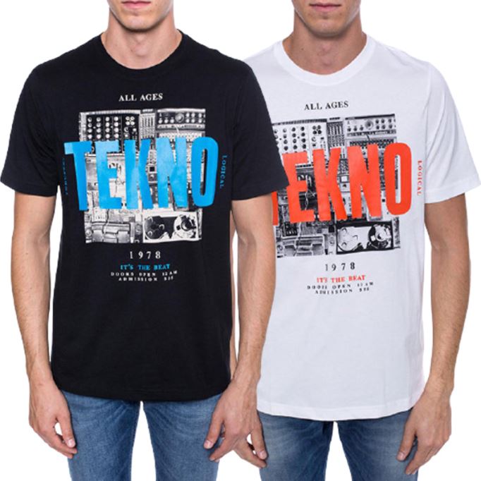 ブラック/オレンジ/ホワイト ディーゼル T ジャスト ワ メンズ Tシャツ 半袖 クルーネック カジュアル コットン ティー トップ プリント