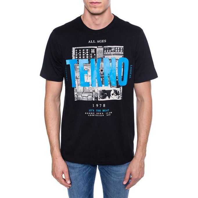 ブラック/オレンジ/ホワイト ディーゼル T ジャスト ワ メンズ Tシャツ 半袖 クルーネック カジュアル コットン ティー トップ プリント