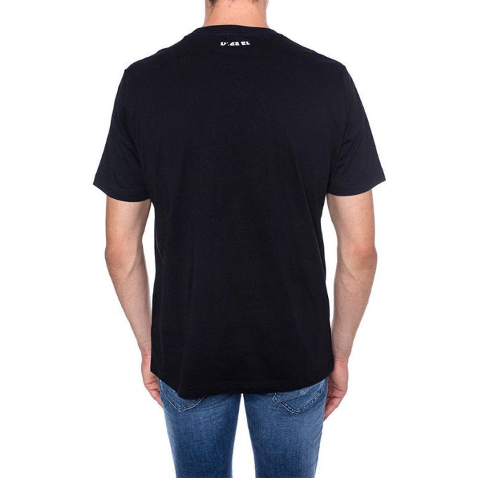 ブラック/オレンジ/ホワイト ディーゼル T ジャスト ワ メンズ Tシャツ 半袖 クルーネック カジュアル コットン ティー トップ プリント