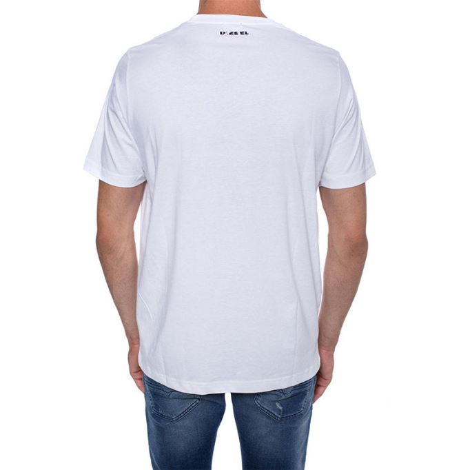 ブラック/オレンジ/ホワイト ディーゼル T ジャスト ワ メンズ Tシャツ 半袖 クルーネック カジュアル コットン ティー トップ プリント