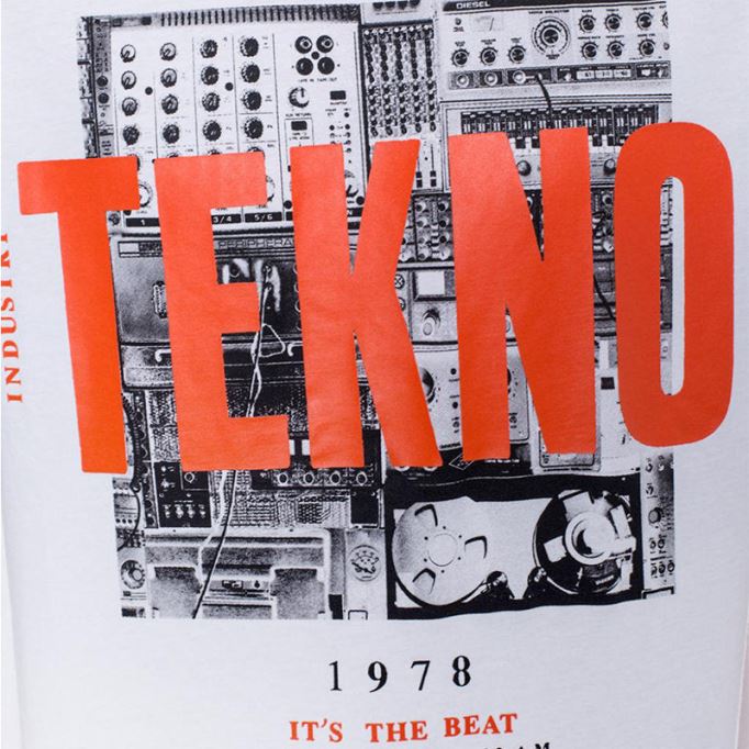 ブラック/オレンジ/ホワイト ディーゼル T ジャスト ワ メンズ Tシャツ 半袖 クルーネック カジュアル コットン ティー トップ プリント