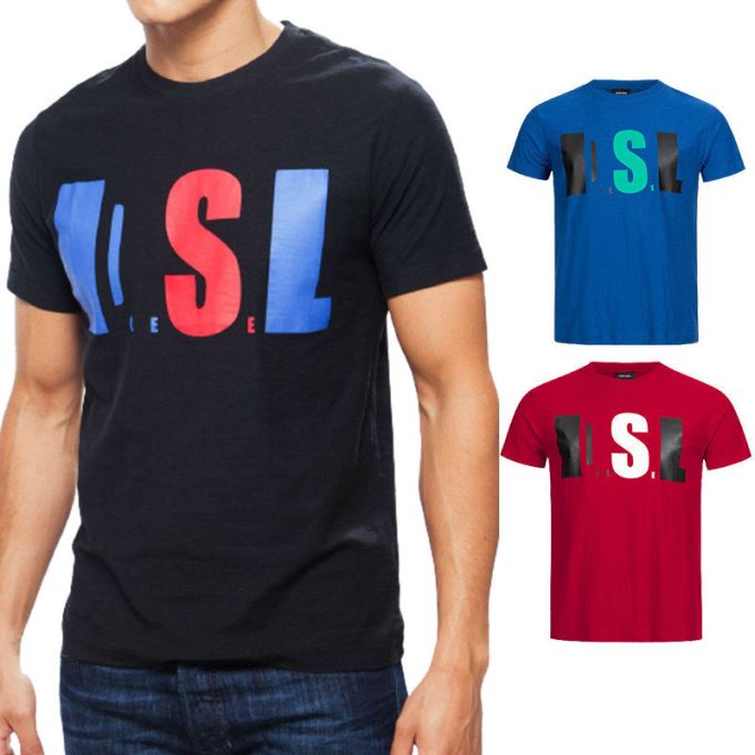 ディーゼル T ジョー Qb メンズ Tシャツ スリムフィット クルーネック プリント カジュアル サマー コットン Tシャツ ブラック/ホワイト/ネイビー