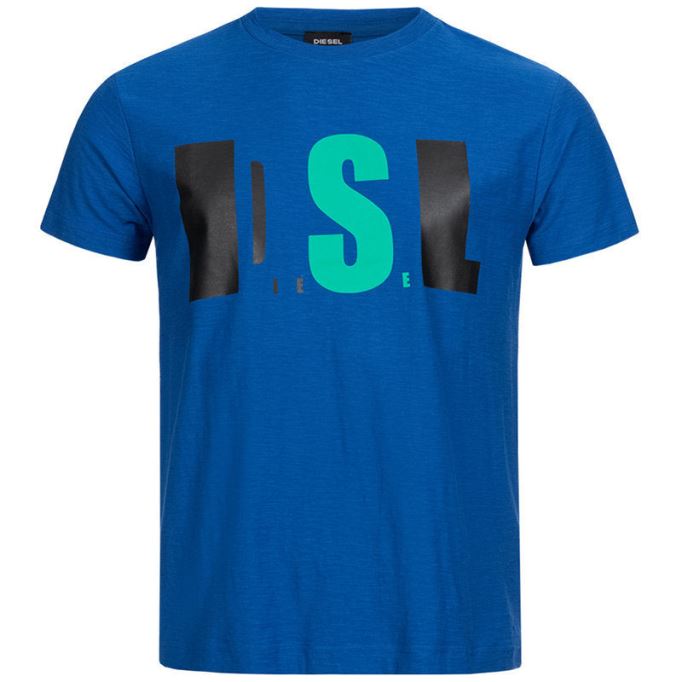 ディーゼル T ジョー Qb メンズ Tシャツ スリムフィット クルーネック プリント カジュアル サマー コットン Tシャツ ブラック/ホワイト/ネイビー