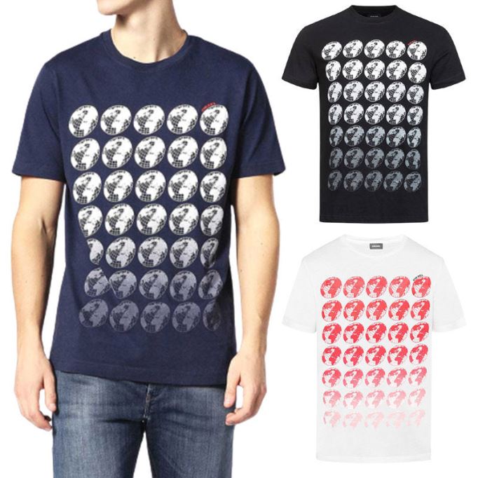 ブラック/ホワイト T ジョー Sc メンズ Tシャツ クルーネック レギュラー スリムフィット カジュアル サマー コットン ティー ディーゼル