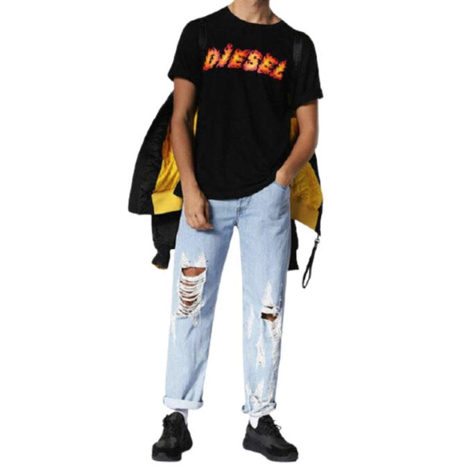 ディーゼル T ジャスト Sh メンズ Tシャツ クルーネック グラフィック プリント カジュアル サマー コットン ティー レッド/ブラック/ブルー