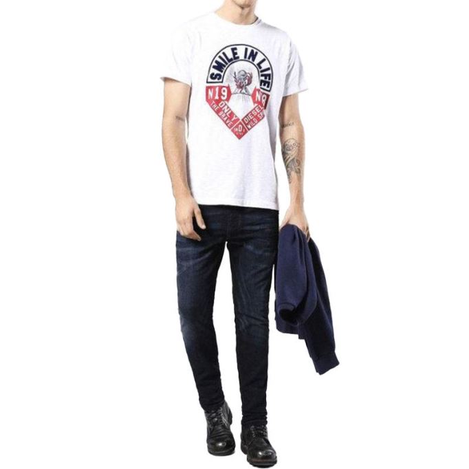 ディーゼル T ディエゴ Hm メンズ T シャツ 半袖クルーネック カジュアル サマー コットン T シャツ ブラック/ホワイト/ブルー